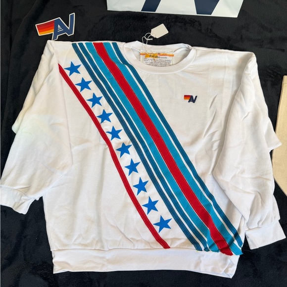 New with tag Aviator Nation Cross Stripe Stars Crew Sweatshirt* + Tote small - Picture 2 of 7
